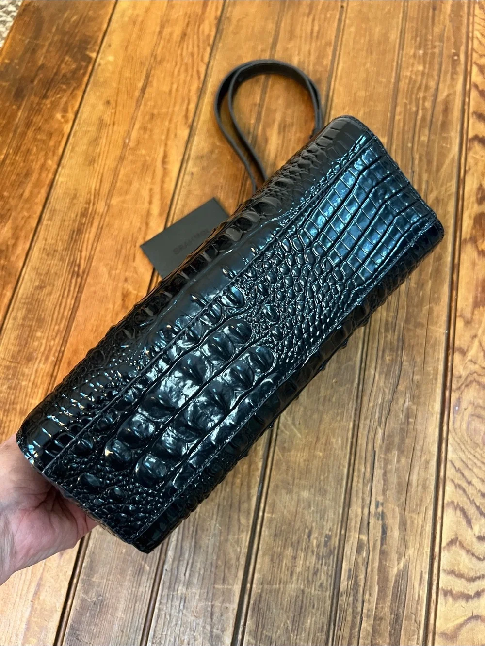 Brahmin Hillary Black Croc-Embossed Patent Leather Crossbody